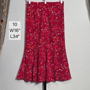 Christopher & Banks Skirt Women's 10 Red Floral Paisley Gore A-Line Maxi Long